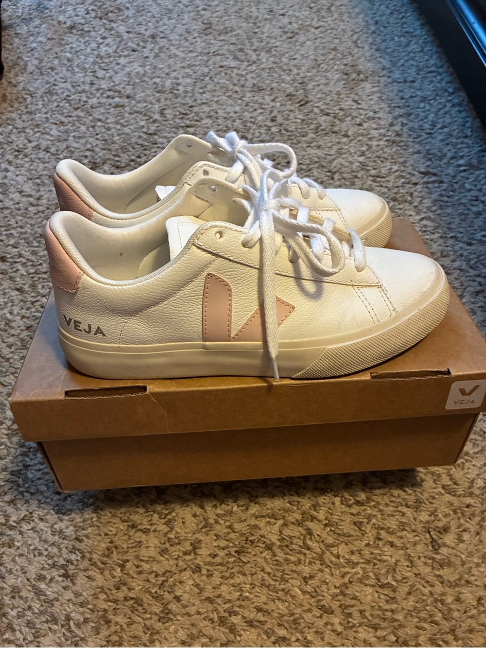 Veja Women's White Sneakers with Pink Accents